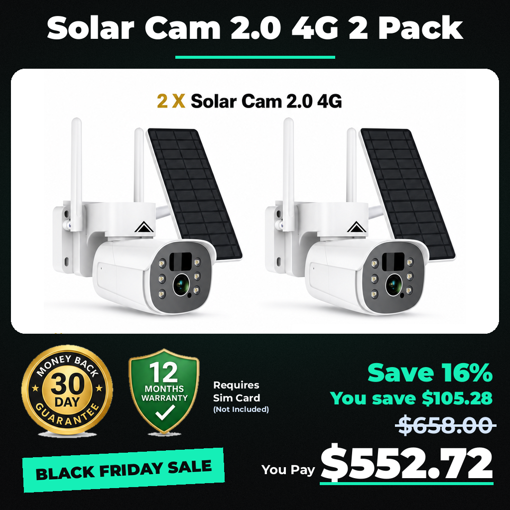 2 x Solar Camera Pro 2.0 (4G Sim not included) Bundle - Black Friday sale price