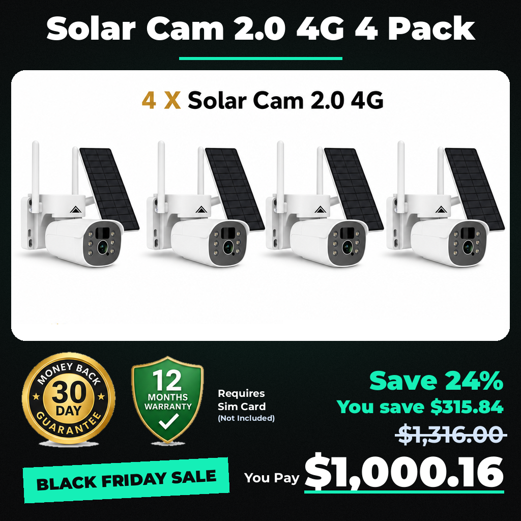 4 x KeldCo Solar Camera Pro 2.0 (4G Sim not included) Bundle - Black Friday sale price