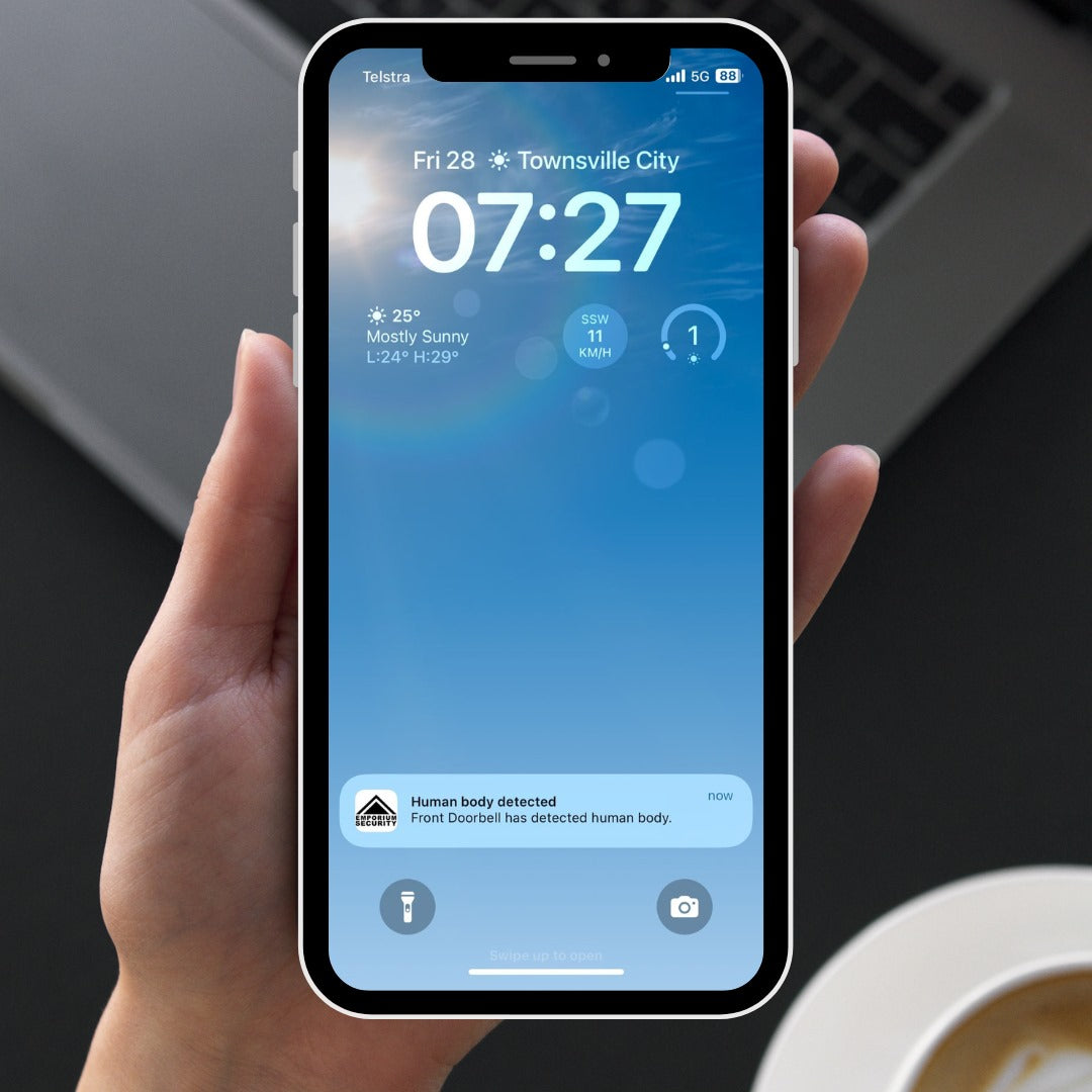 Doorbell camera motion detection notification on smartphone