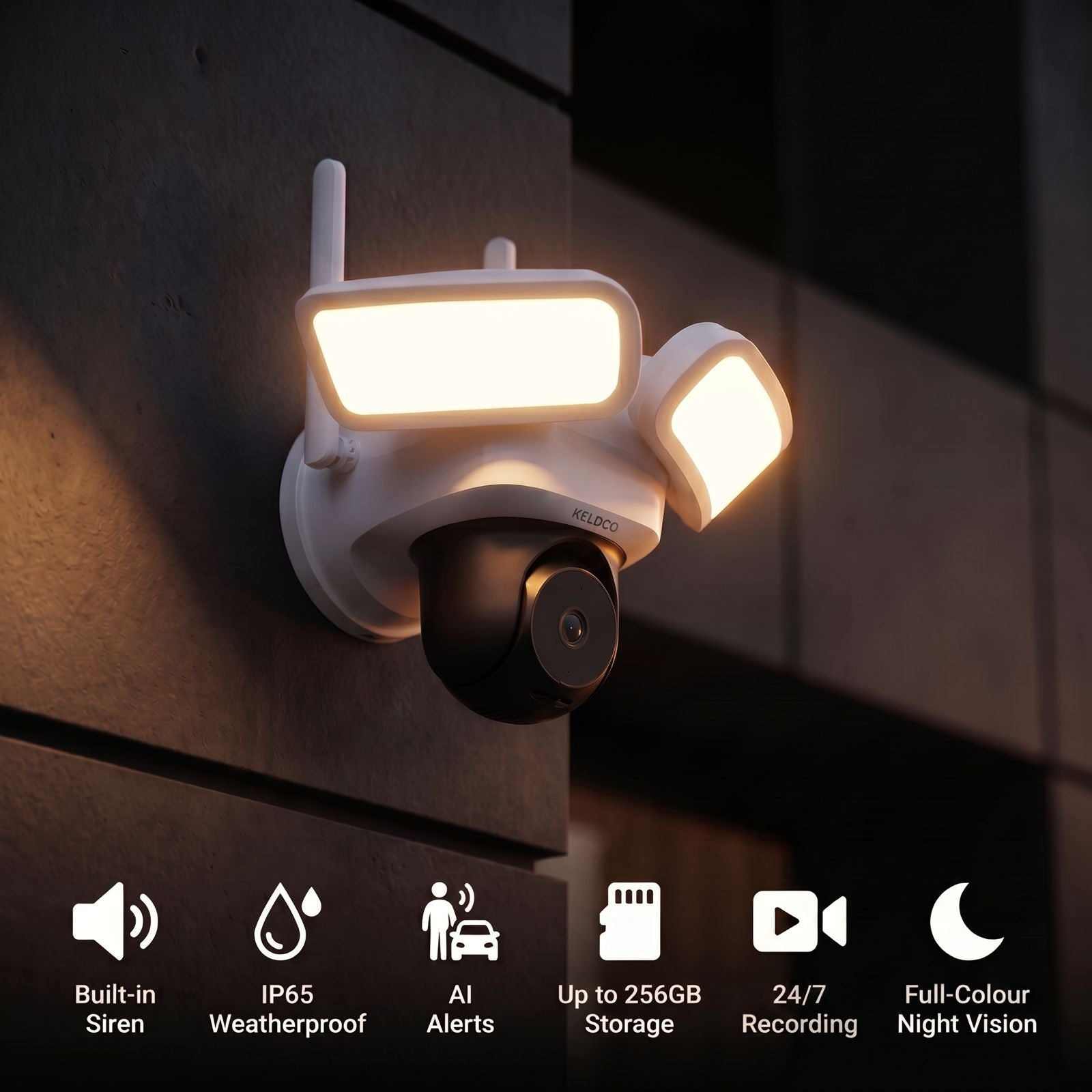 KeldCo Lumis Pro Flood Light Security Camera 24/7 Recording