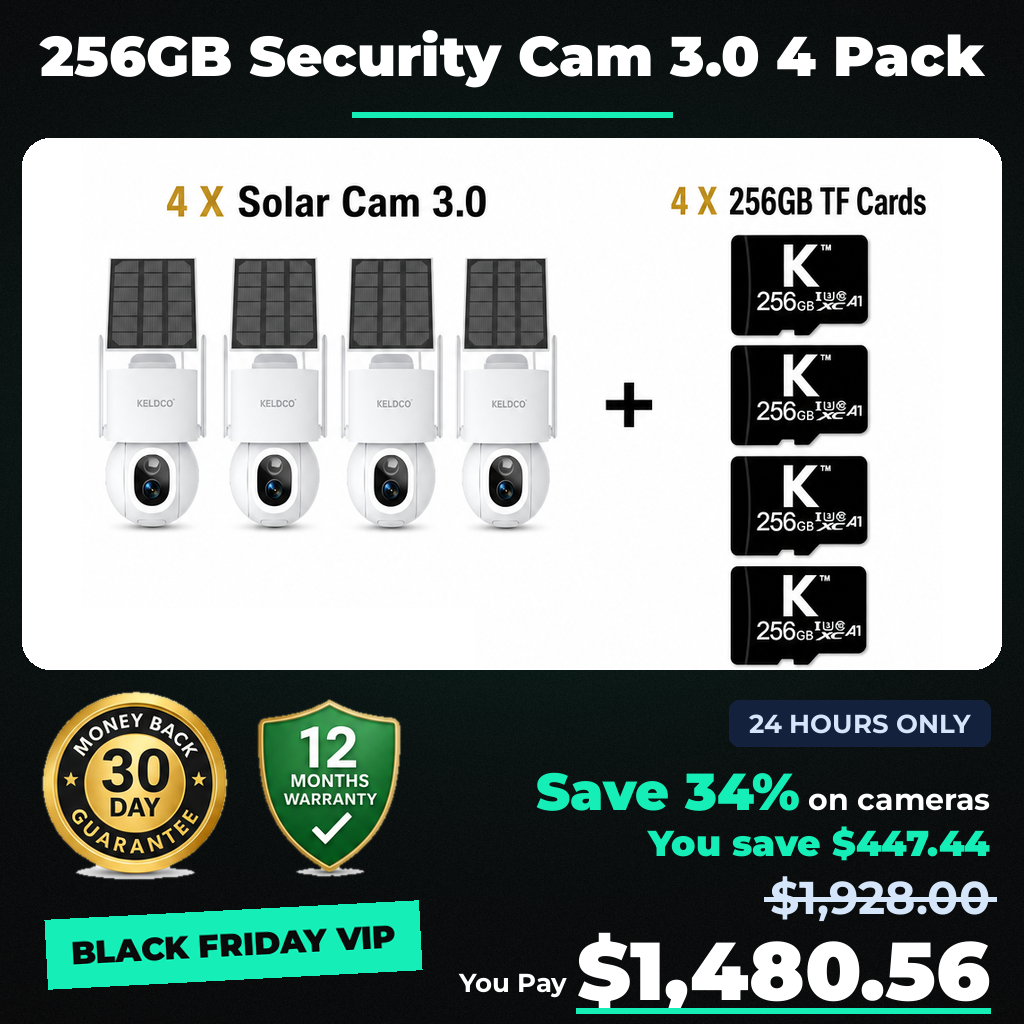 KeldCo 256GB Security Camera 3.0 4 Pack - Black Friday sale price