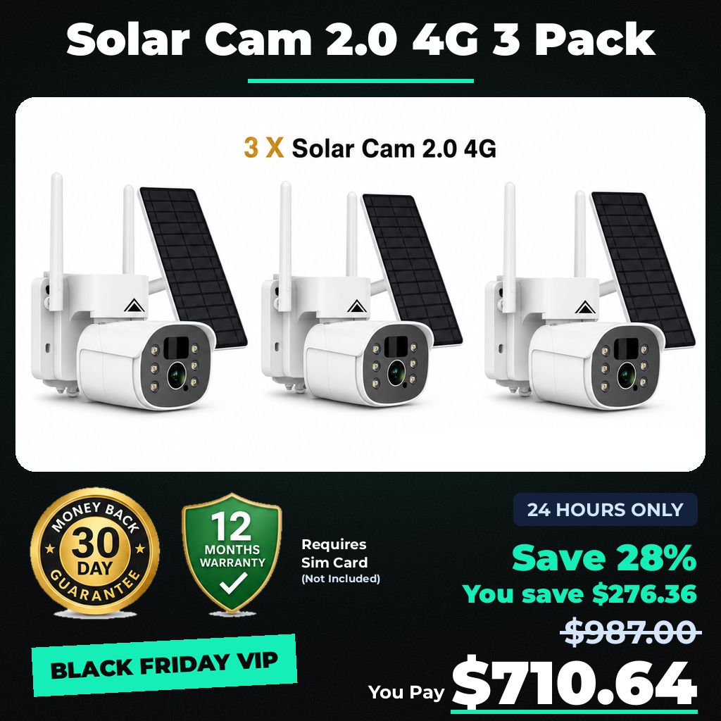 3 x Solar Camera Pro 2.0 (4G Sim not included) Bundle - Black Friday VIP sale price