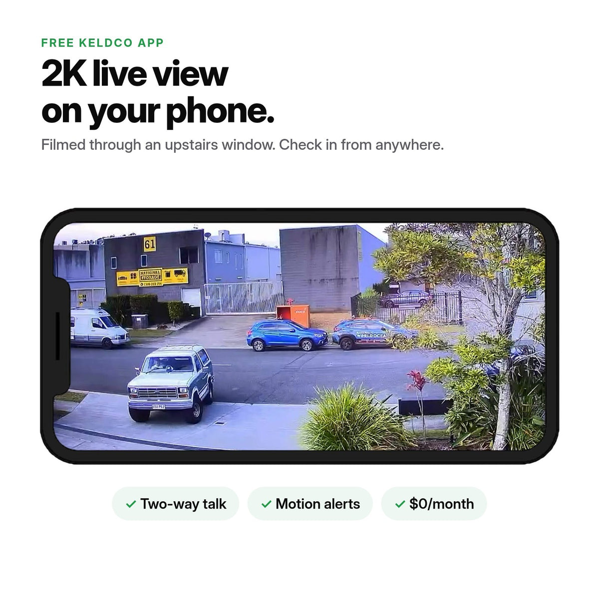 2K live view from Glass Eye on a phone, filmed through an upstairs window