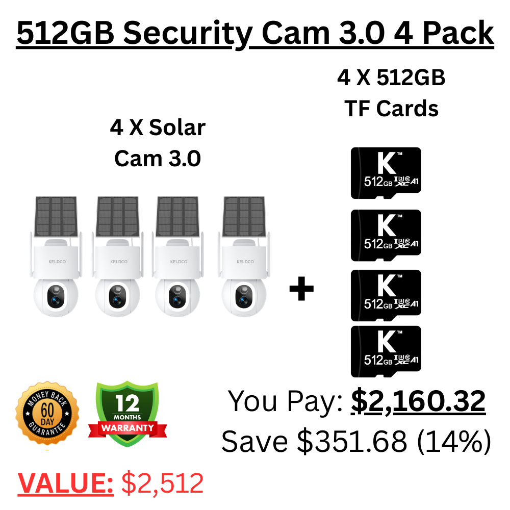 KeldCo 512GB Security Camera 3.0 4 Pack