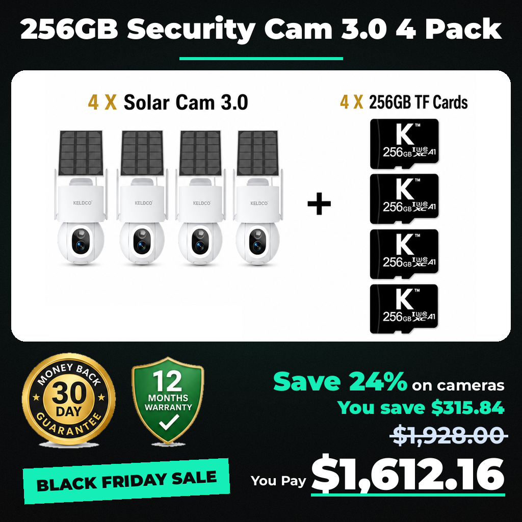 KeldCo 256GB Security Camera 3.0  4 Pack - Black Friday sale price