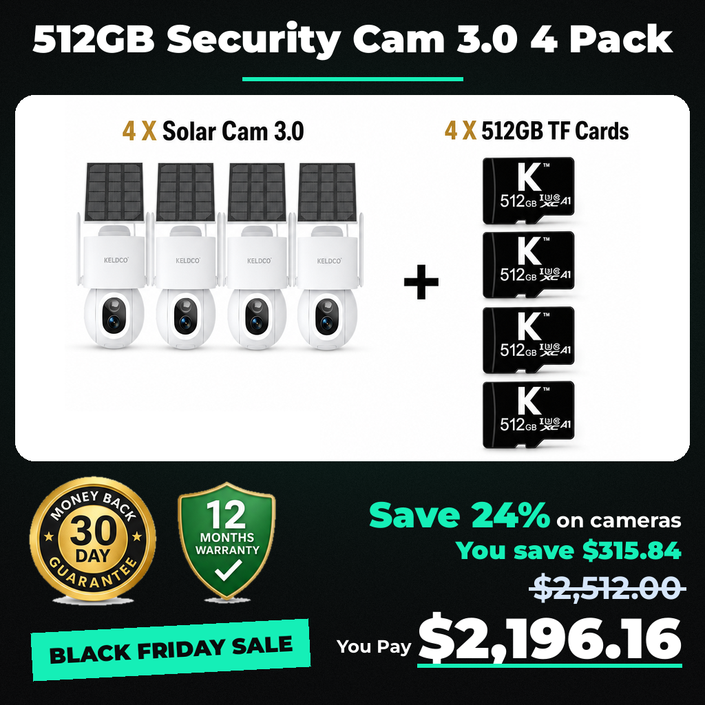 KeldCo 512GB Security Camera 3.0 4 Pack - Black Friday sale price