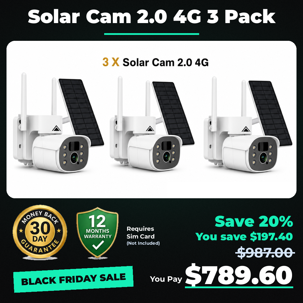 3 x Solar Camera Pro 2.0 (4G Sim not included) Bundle - Black Friday sale price