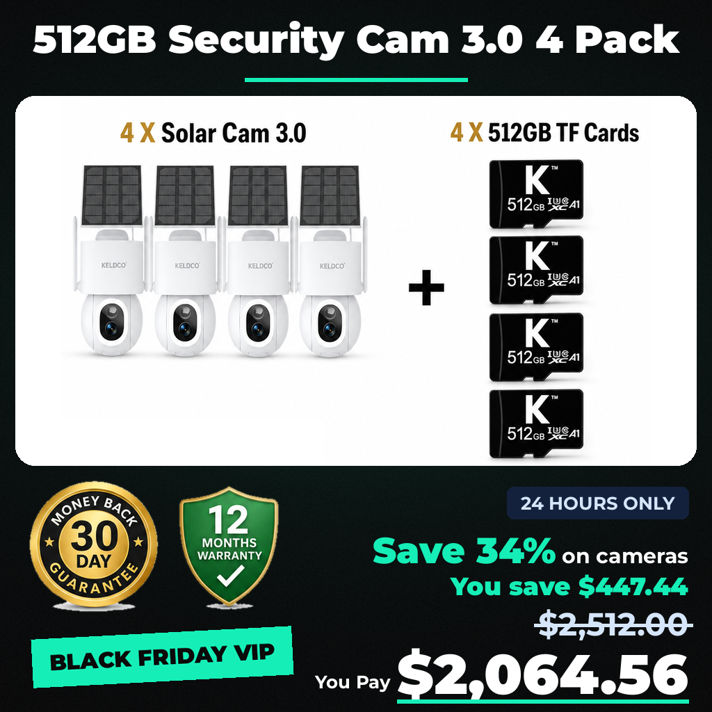 KeldCo 512GB Security Camera 3.0 4 Pack - Black Friday sale price