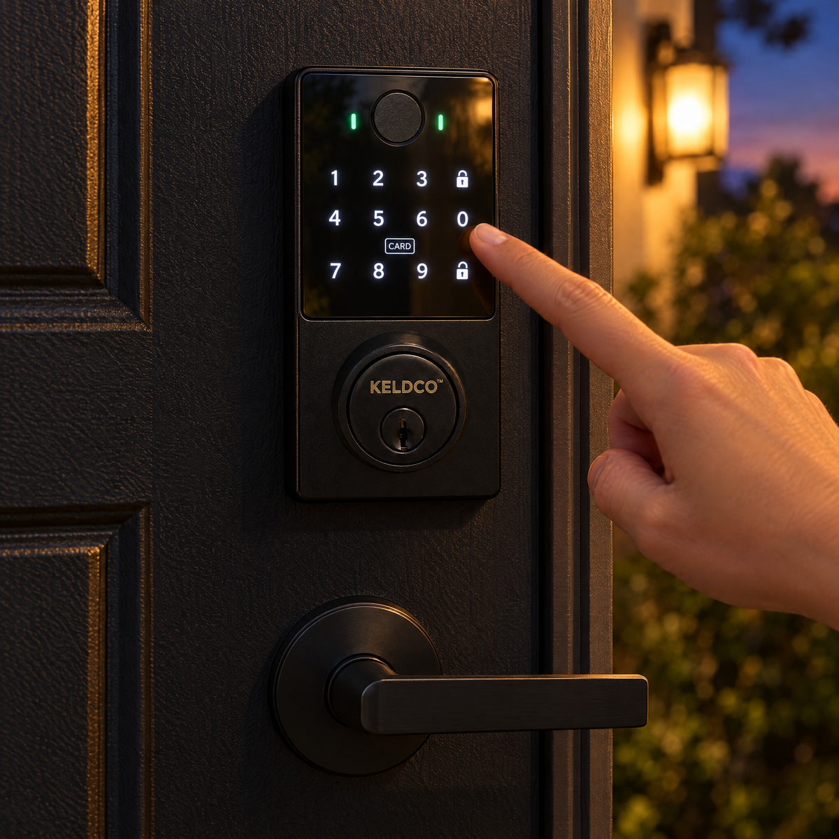 Door Nerve backlit PIN keypad at night