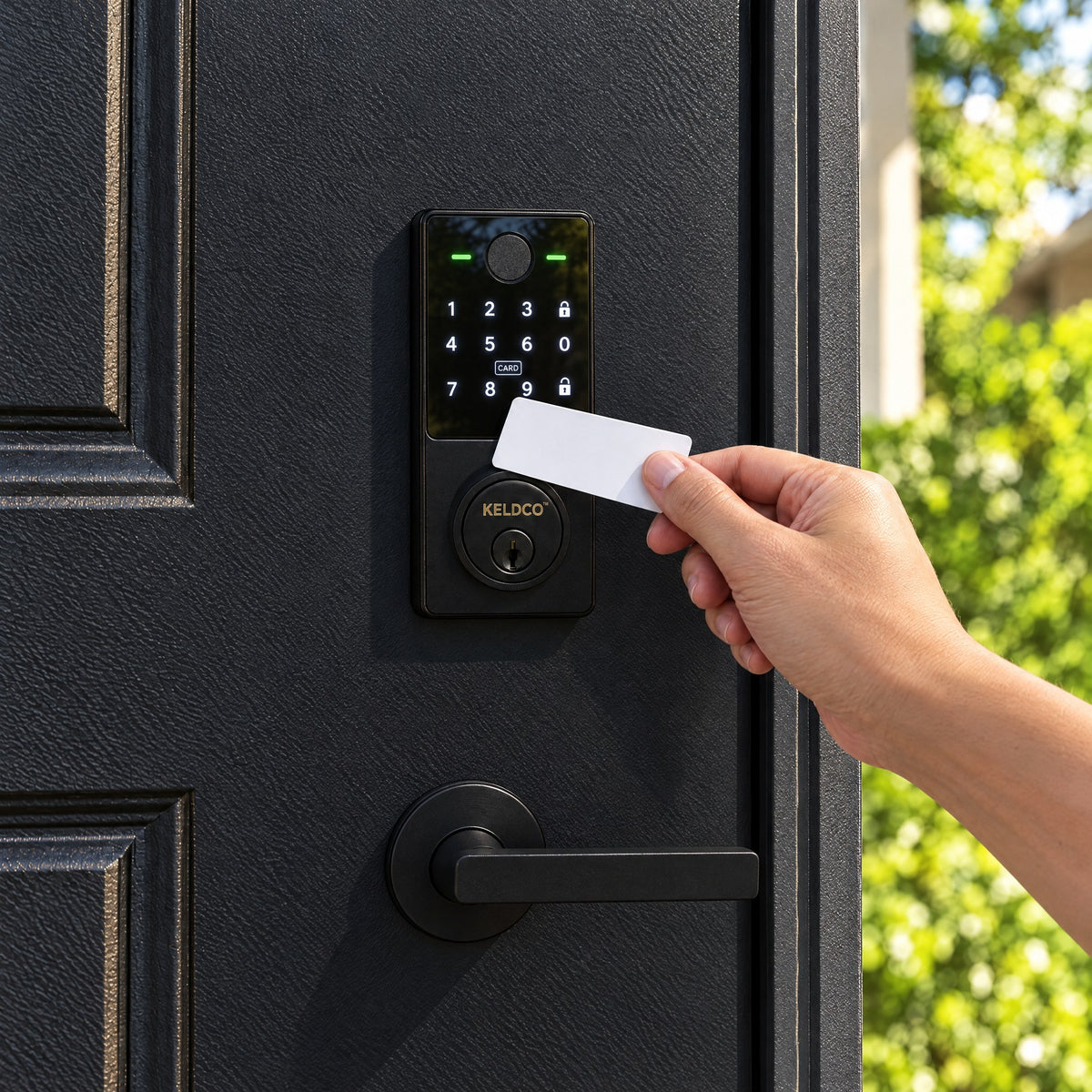 Tapping a key card on the Door Nerve smart lock